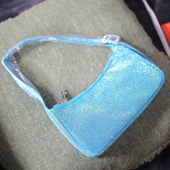 NWT Aqua Diva Revolution Rhinestone Shoulder Blue Bag. - Picture 3 of 9